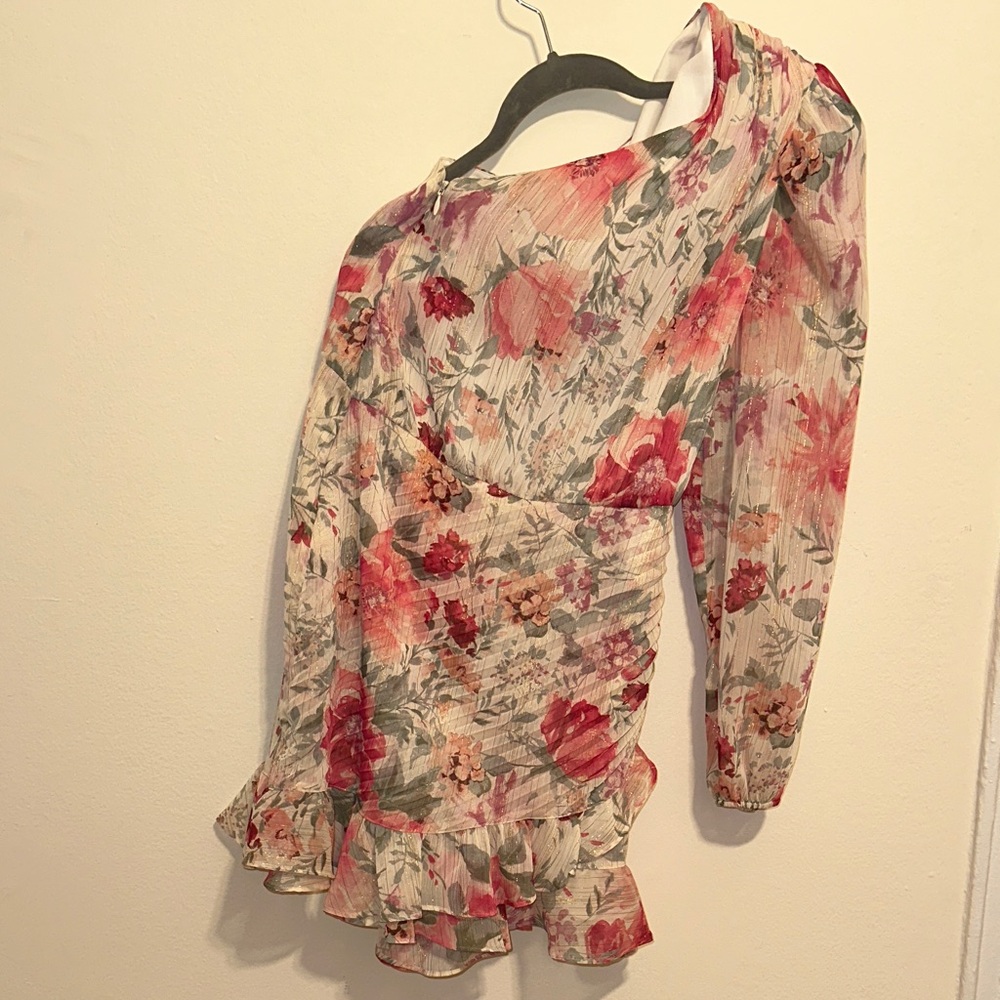 Express Floral Blouse with Ruffle Hem